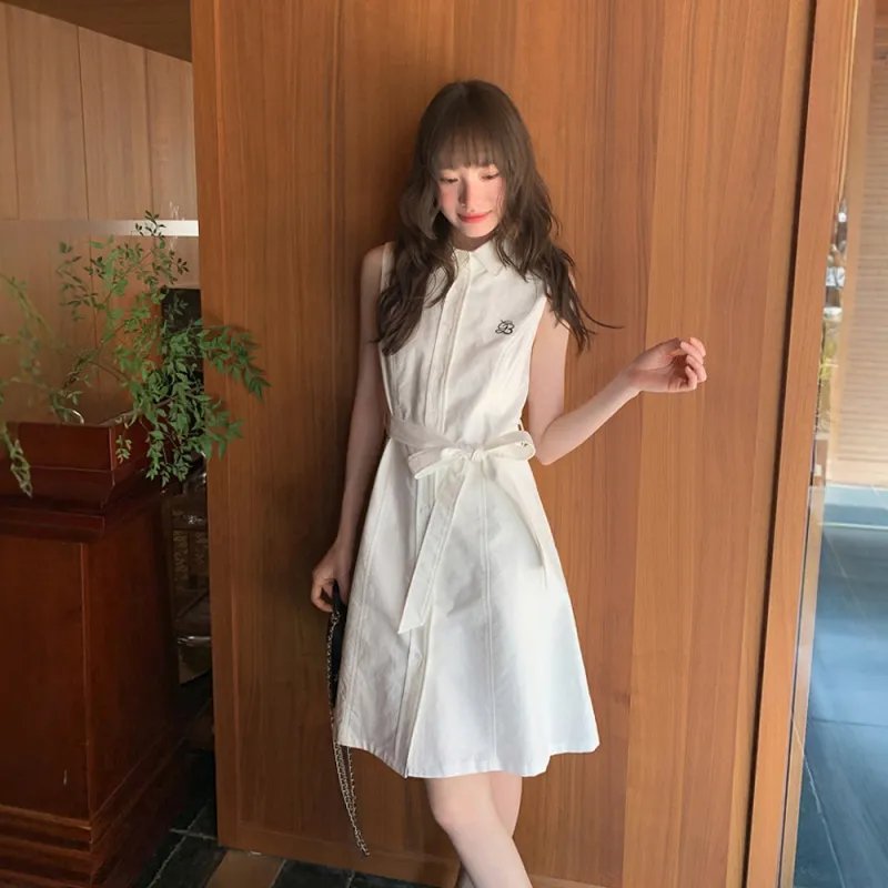 FLIM Sleeveless Dresses Women's White-5