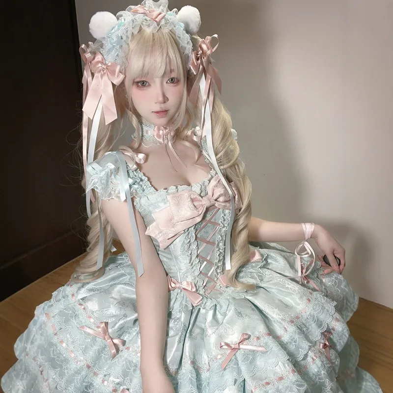 FLIM Lolita Dresses Women's Grass Green Bear Box-5
