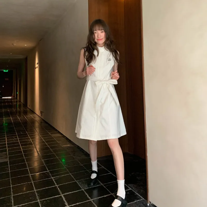 FLIM Sleeveless Dresses Women's White-3