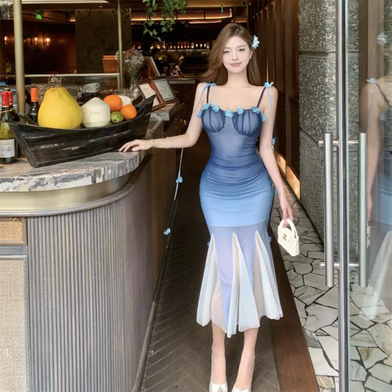 FLIM Slip Dresses Women's Blue-2