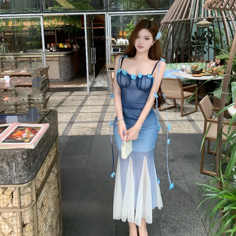 FLIM Slip Dresses Women's Blue-4
