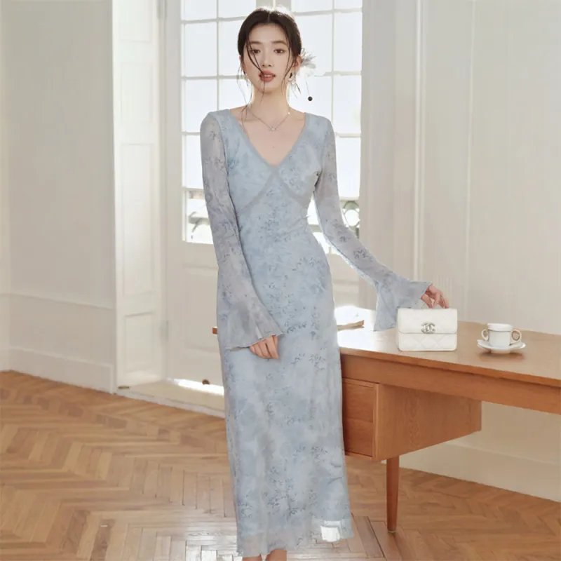 FLIM Long Sleeved Dress Women's Blue-1