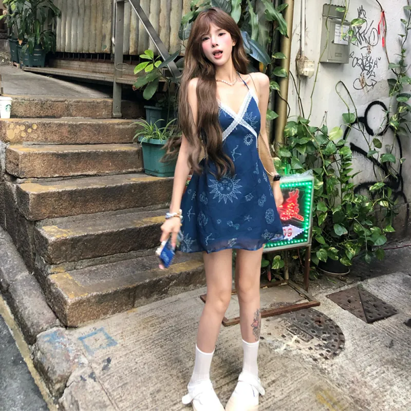 FLIM Slip Dresses Women's Blue-4