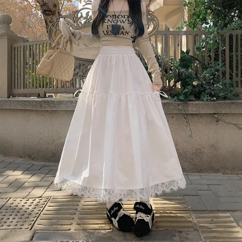 FLIM Casual Long Skirts Women's White-3