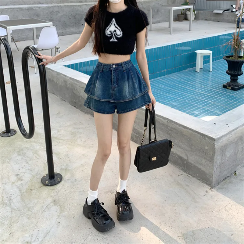 FLIM Denim Short Skirts Women's Blue-6