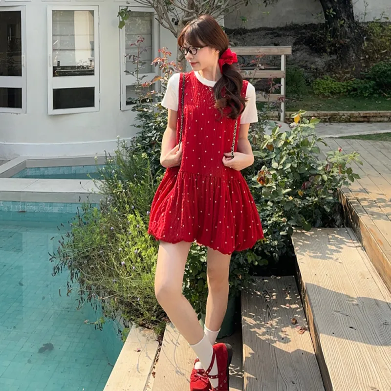 FLIM Sleeveless Dresses Women's Red-3