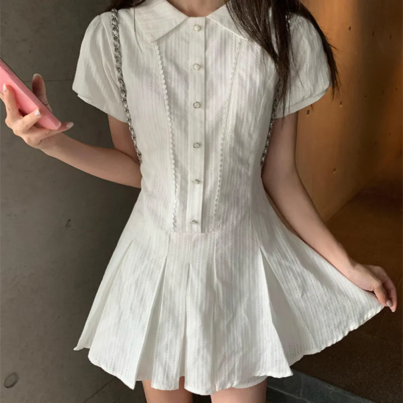 Pa33word Short Sleeved Dress Women's Pure White Color-2