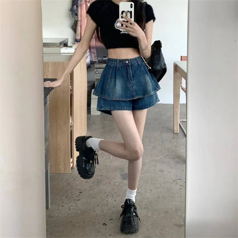 FLIM Denim Short Skirts Women's Blue-10