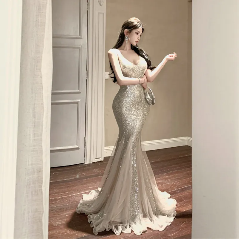 FLIM Slip Dresses Women's Champagne Silver-7