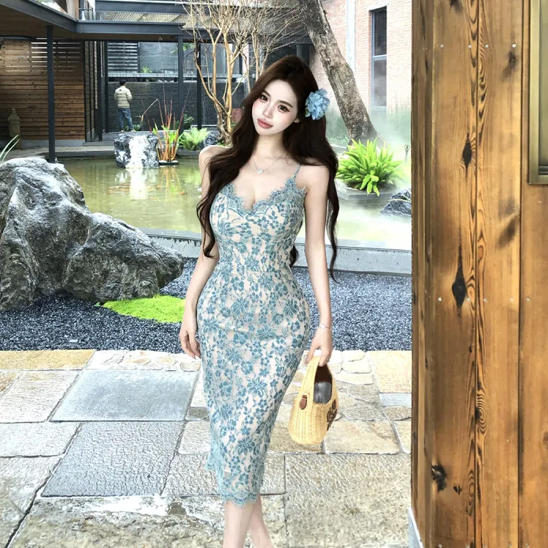 FLIM Slip Dresses Women's Blue-2