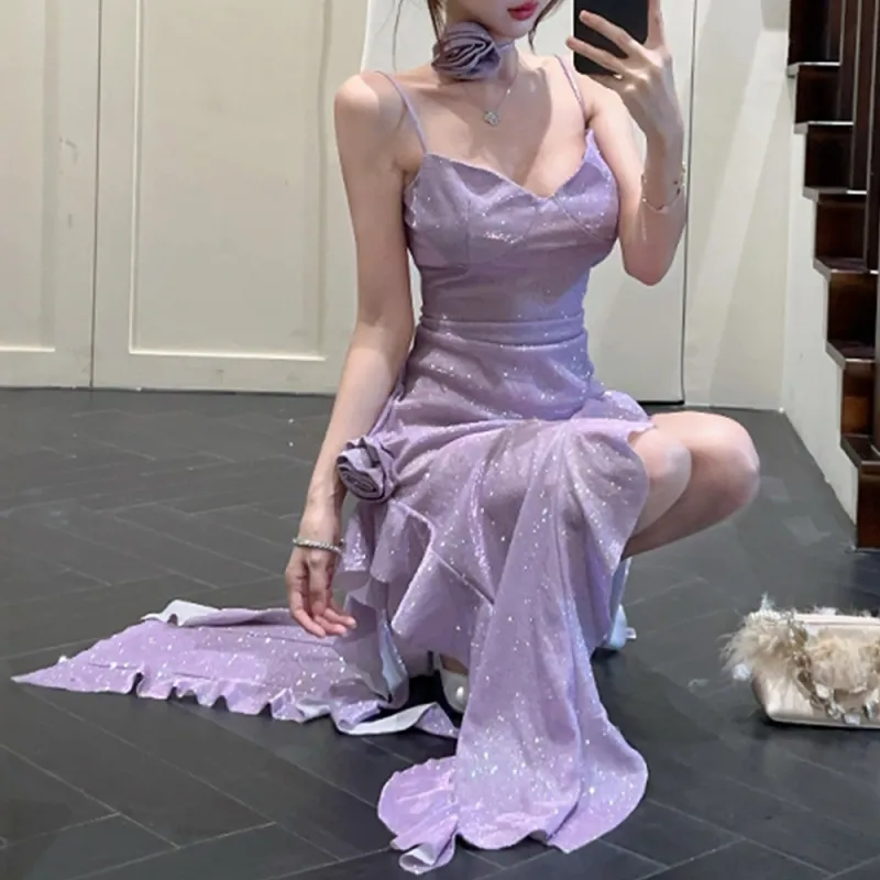 FLIM Slip Dresses Women's Purple-6