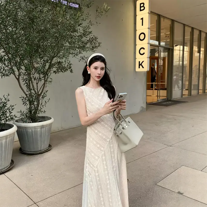 FLIM Sleeveless Dresses Women's Beige-2