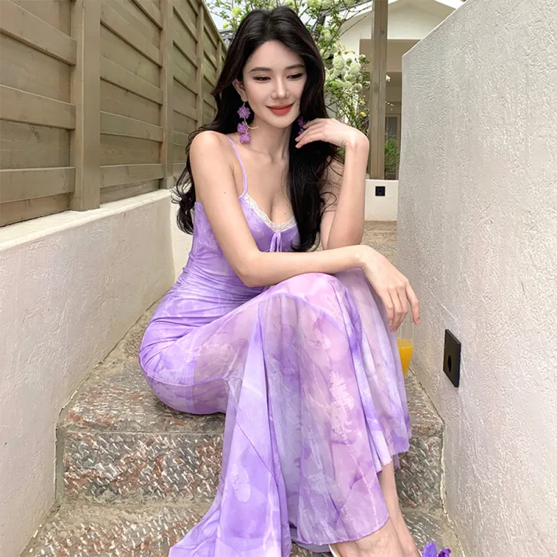 FLIM Slip Dresses Women's Purple-3