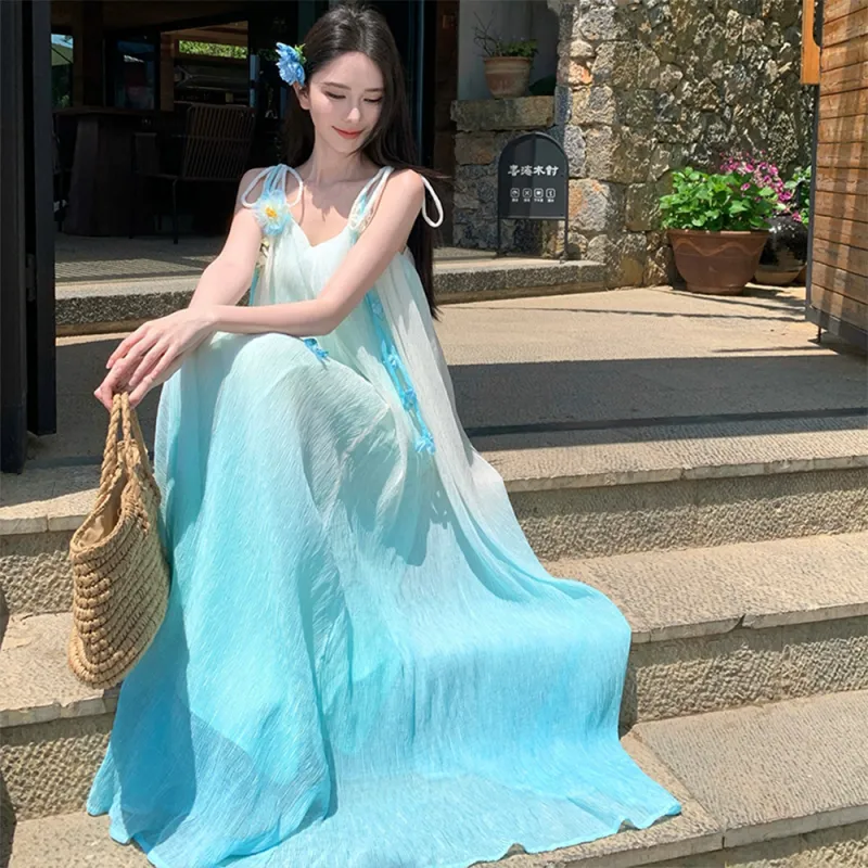 FLIM Slip Dresses Women's Blue-2