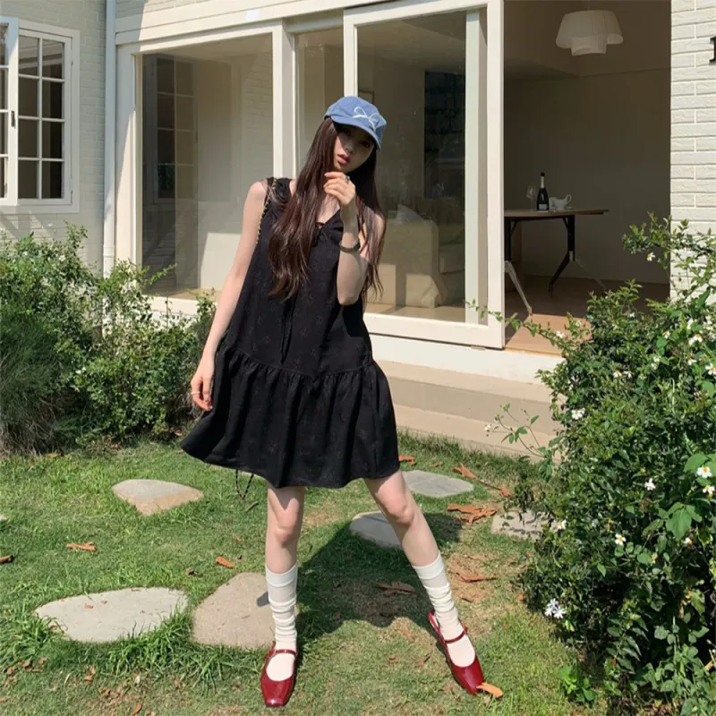 FLIM Sleeveless Dresses Women's Black-4