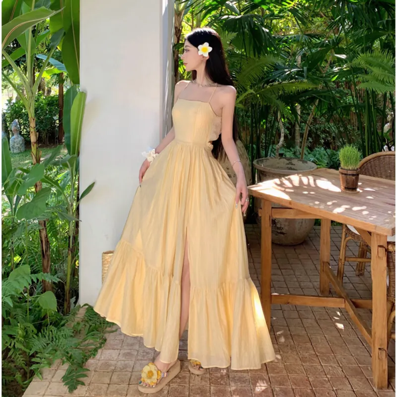 FLIM Slip Dresses Women's Yellow-3