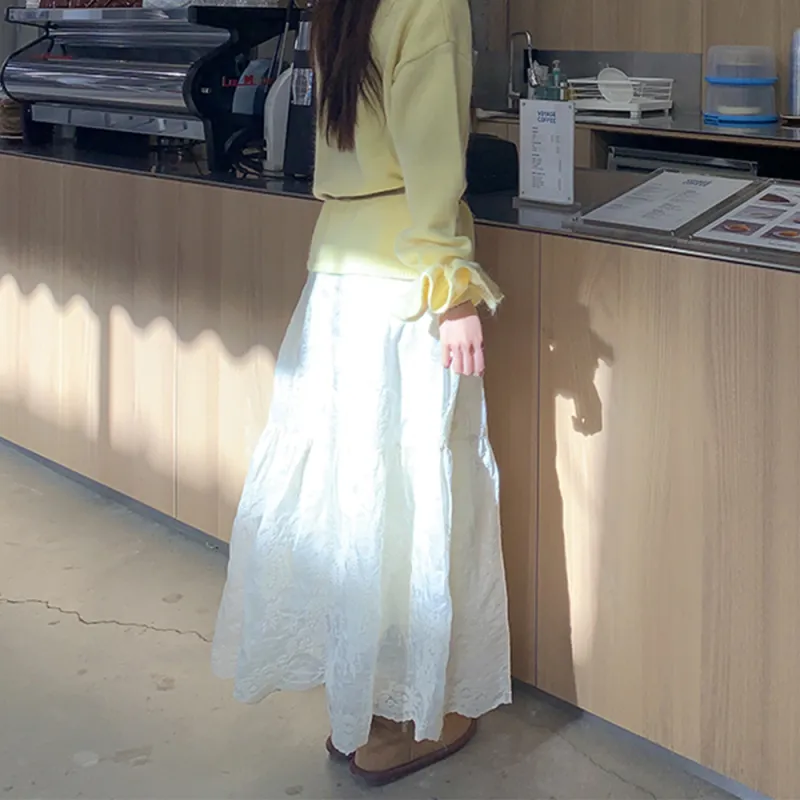 FLIM Casual Long Skirts Women's White-3