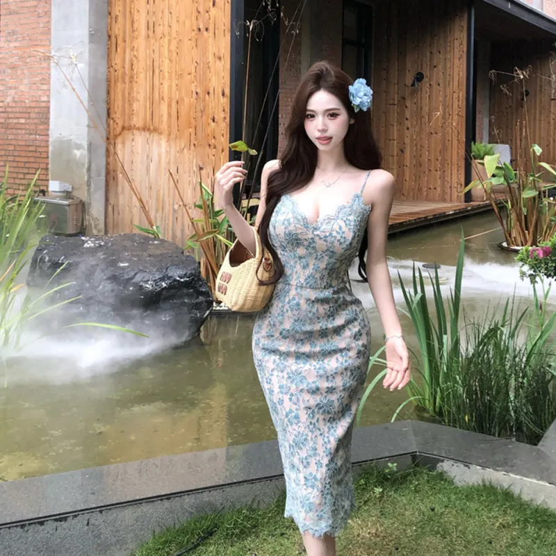 FLIM Slip Dresses Women's Blue-3