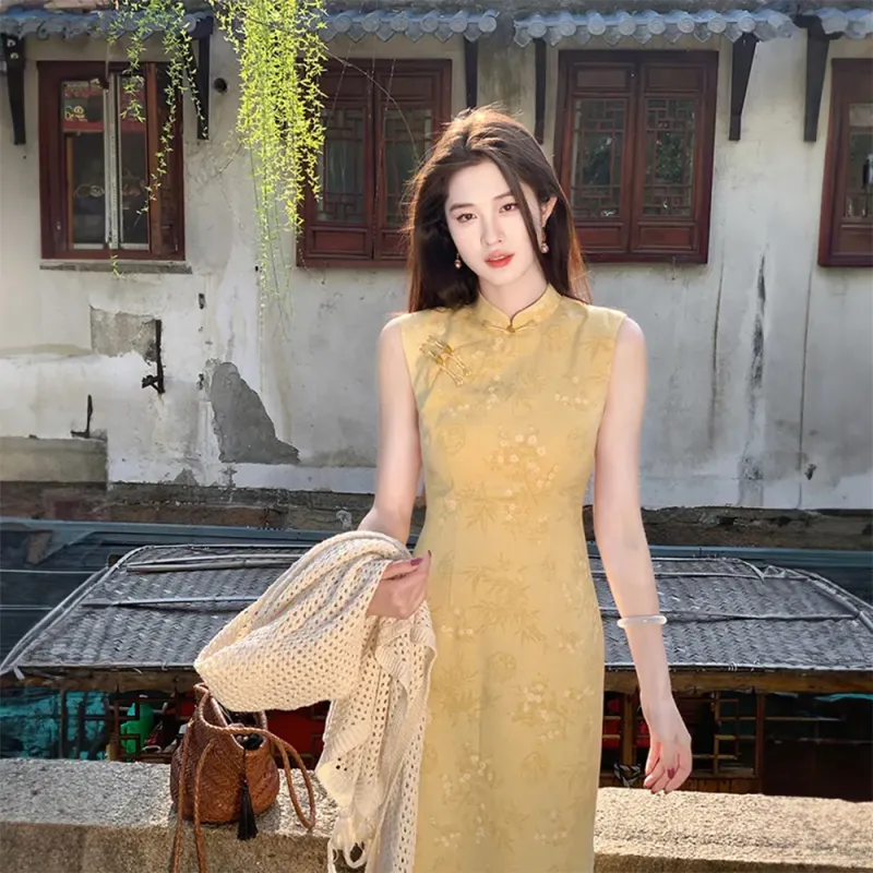 FLIM Sleeveless Dresses Women's Yellow-2