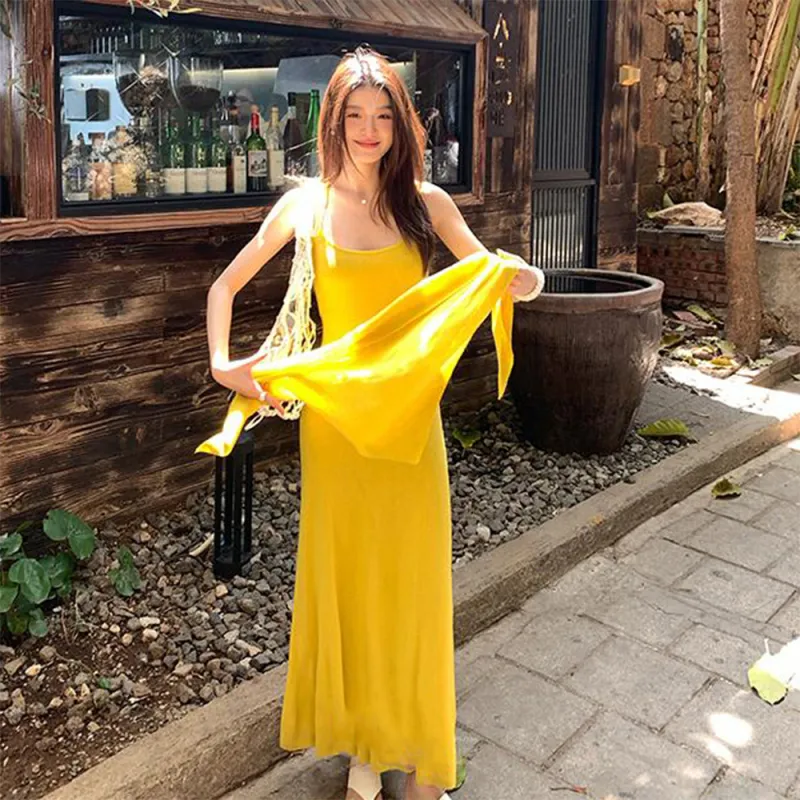 FLIM Slip Dresses Women's Yellow-3