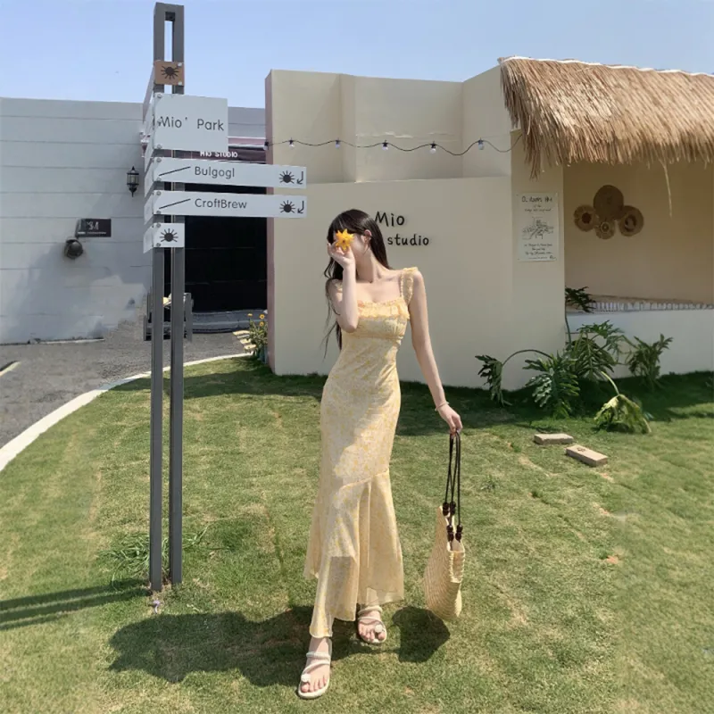 FLIM Slip Dresses Women's Yellow-1