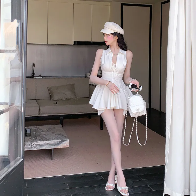 FLIM Sleeveless Dresses Women's White-6