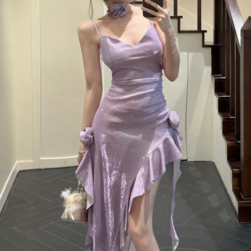 FLIM Slip Dresses Women's Purple-4