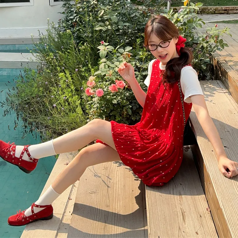 FLIM Sleeveless Dresses Women's Red-6