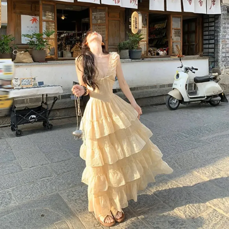 FLIM Sleeveless Dresses Women's Apricot-4