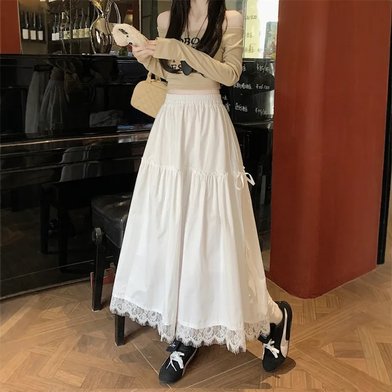 FLIM Casual Long Skirts Women's White-1