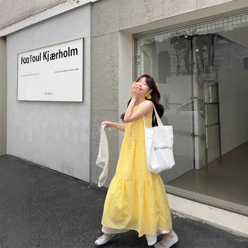 FLIM Sleeveless Dresses Women's Yellow-2