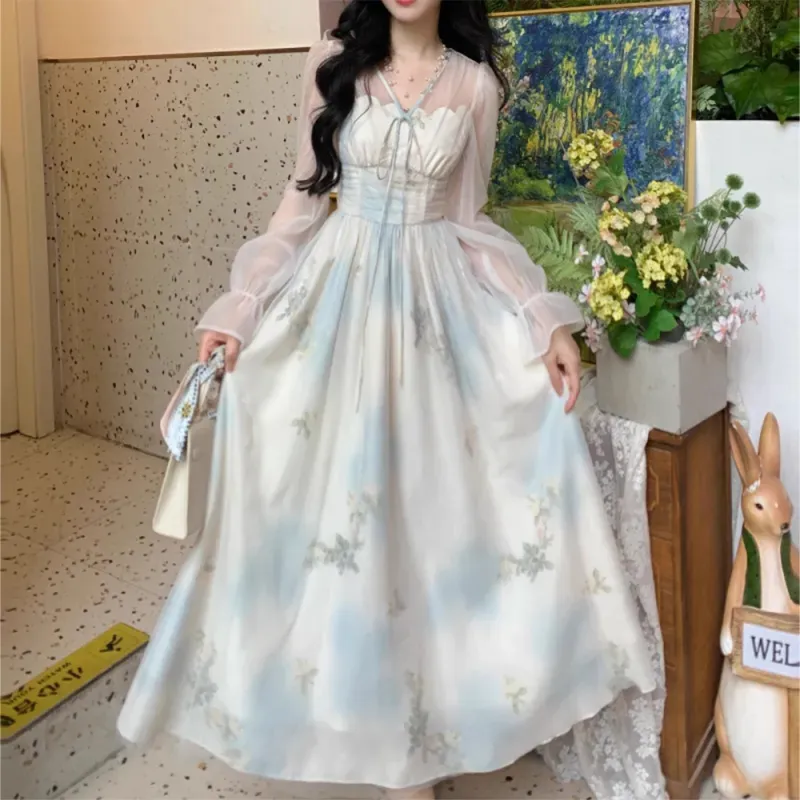 FLIM Long Sleeved Dress Women's Light Blue-3