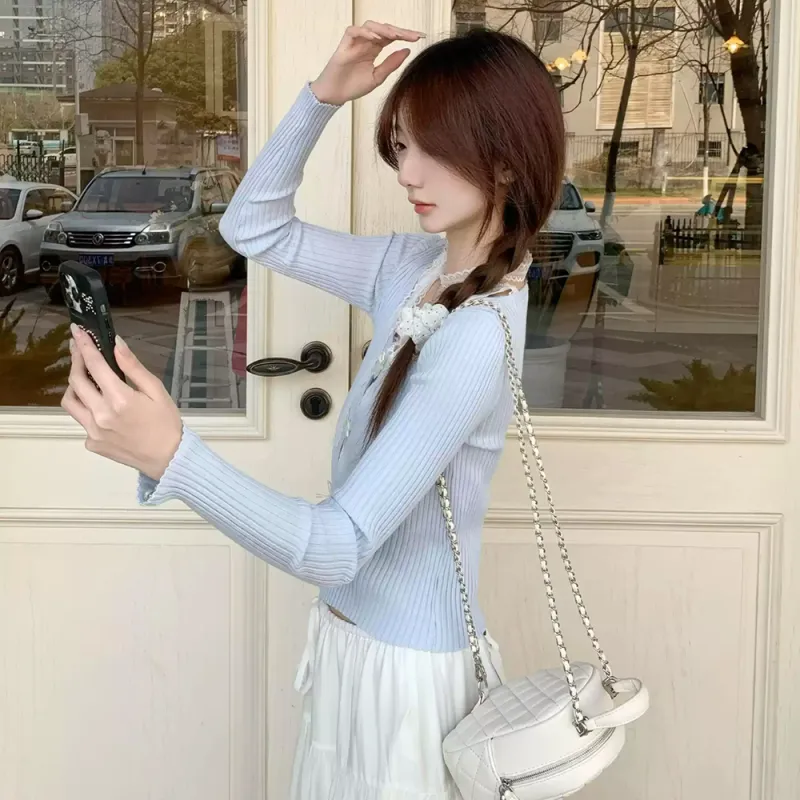 FLIM Two Piece Skirt Sets Women's Blue+White-1