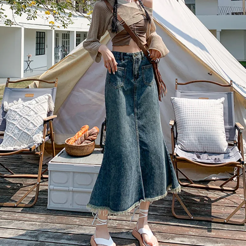 FLIM Denim Long Skirts Women's Blue-2