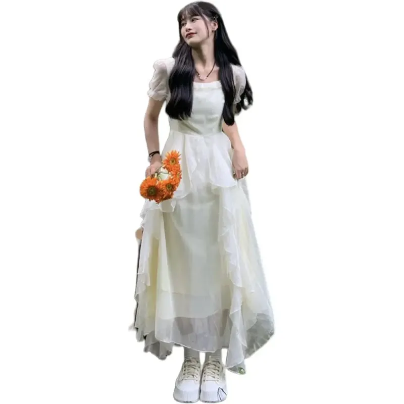 FLIM Short Sleeved Dress Women's White-3