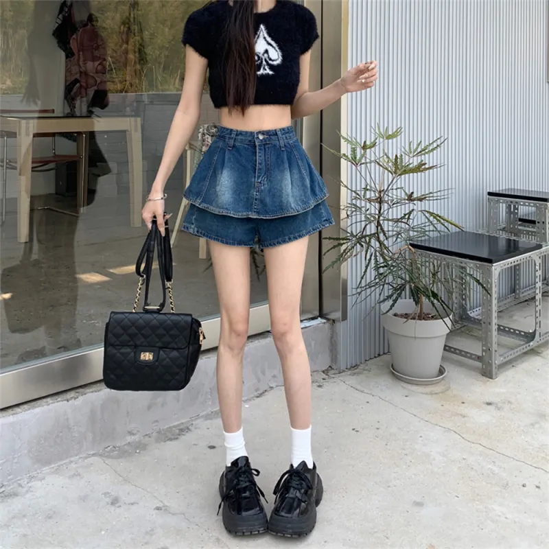 FLIM Denim Short Skirts Women's Blue-2