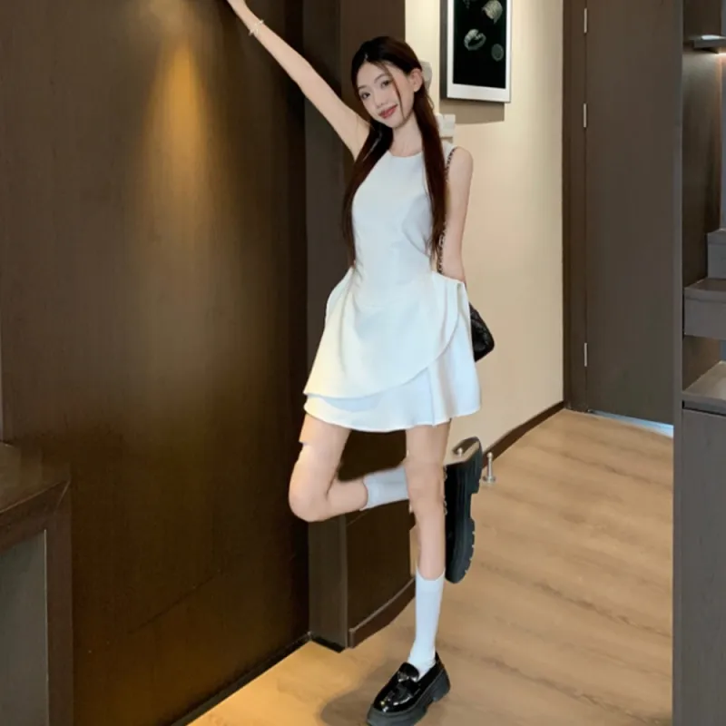 FLIM Sleeveless Dresses Women's White-1