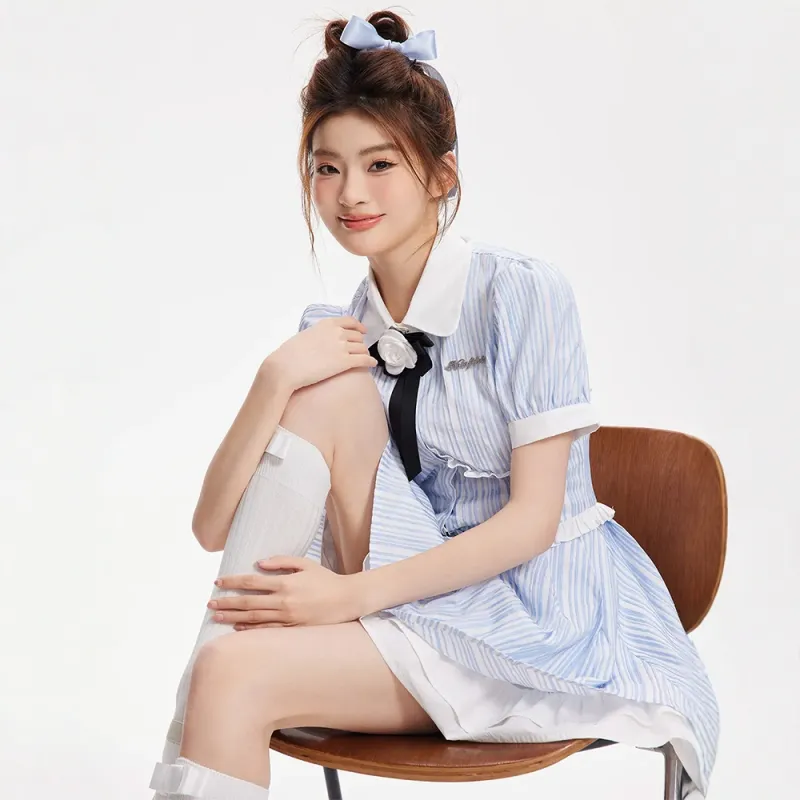 FLIM Short Sleeved Dress Women's Blue-5