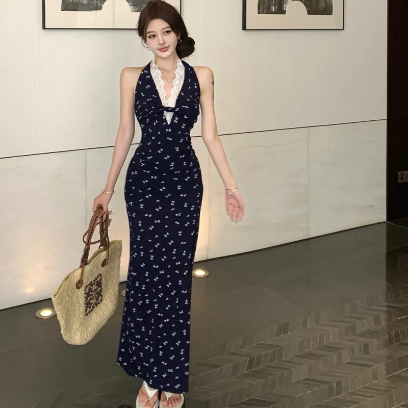 Vine Color Sleeveless Dress Style Women's Blue Single Item-26