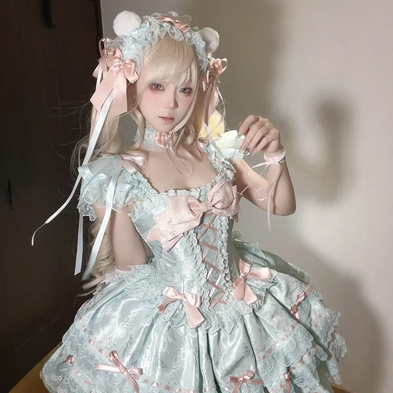 FLIM Lolita Dresses Women's Grass Green Bear Box-4