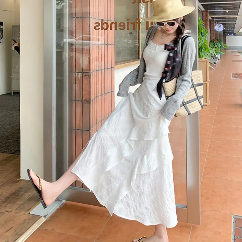 FLIM Casual Long Skirt Women's White-9