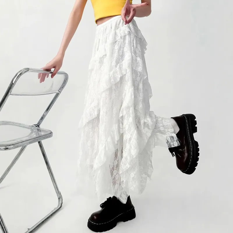 FLIM Casual Long Skirts Women's White-2