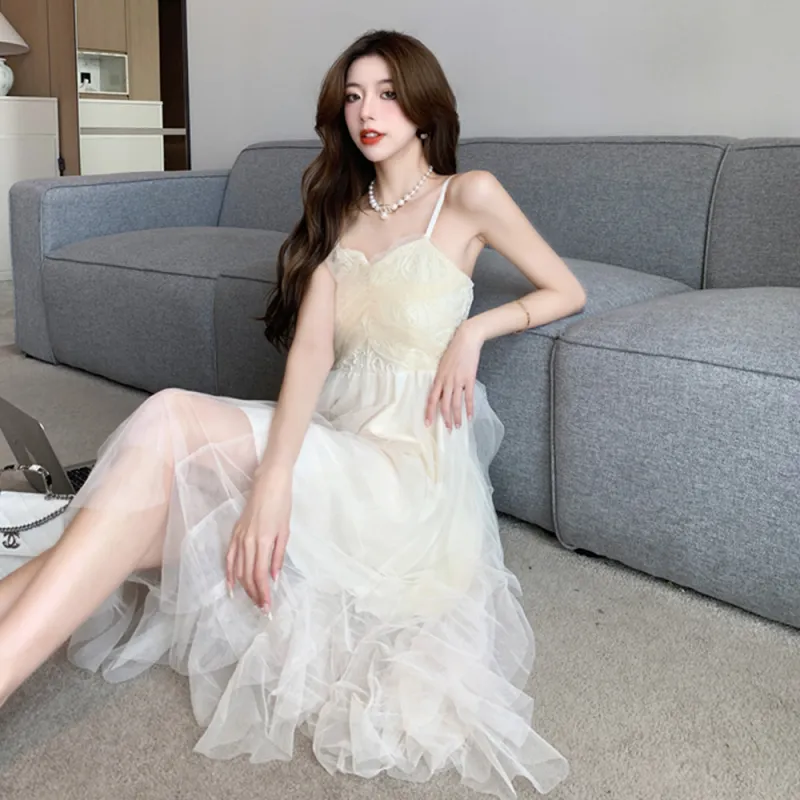 FLIM Slip Dresses Women's White-5