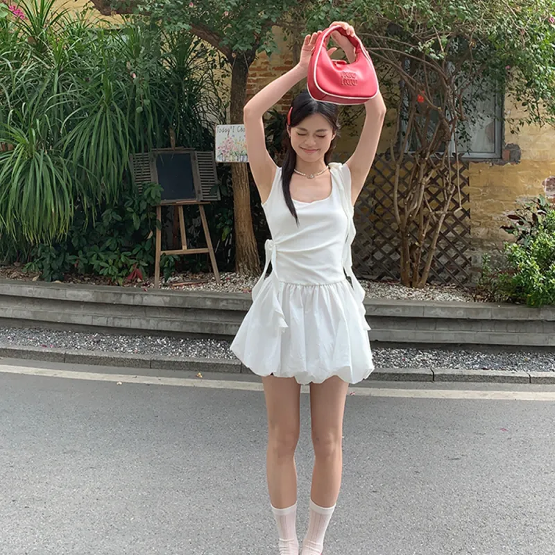 FLIM Slip Dresses Women's White-5