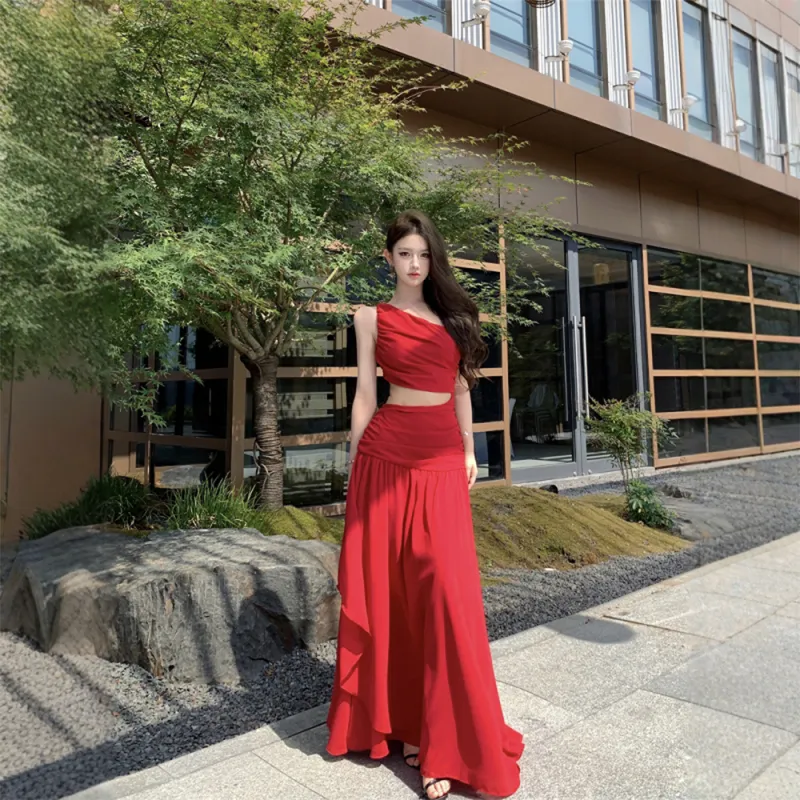 FLIM Sleeveless Dresses Women's Red-4