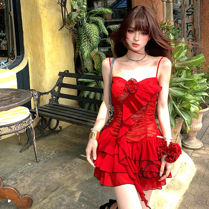 FLIM Slip Dresses Women's Red-5