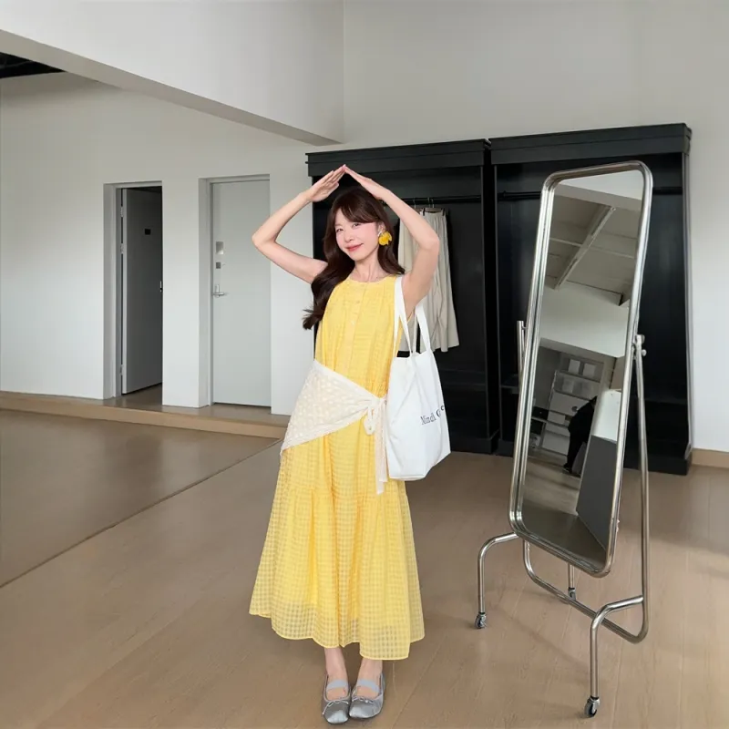 FLIM Sleeveless Dresses Women's Yellow-4