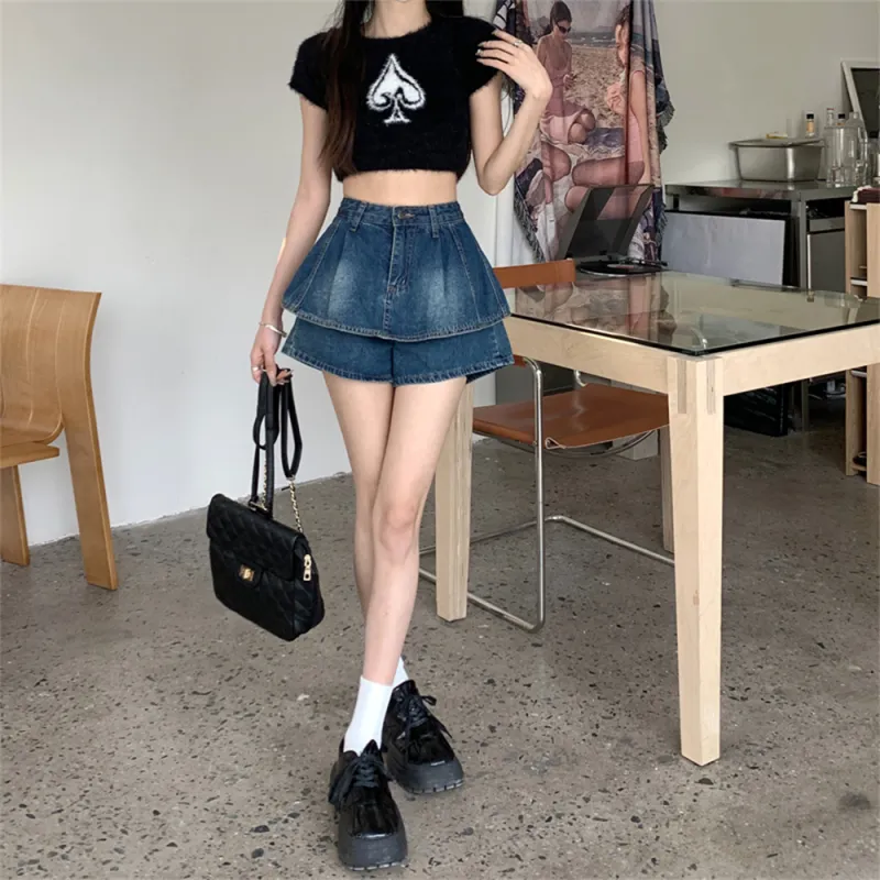 FLIM Denim Short Skirts Women's Blue-5