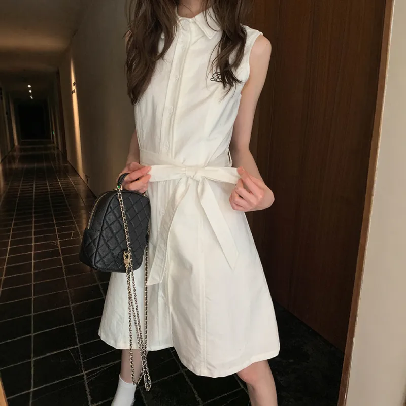 FLIM Sleeveless Dresses Women's White-4