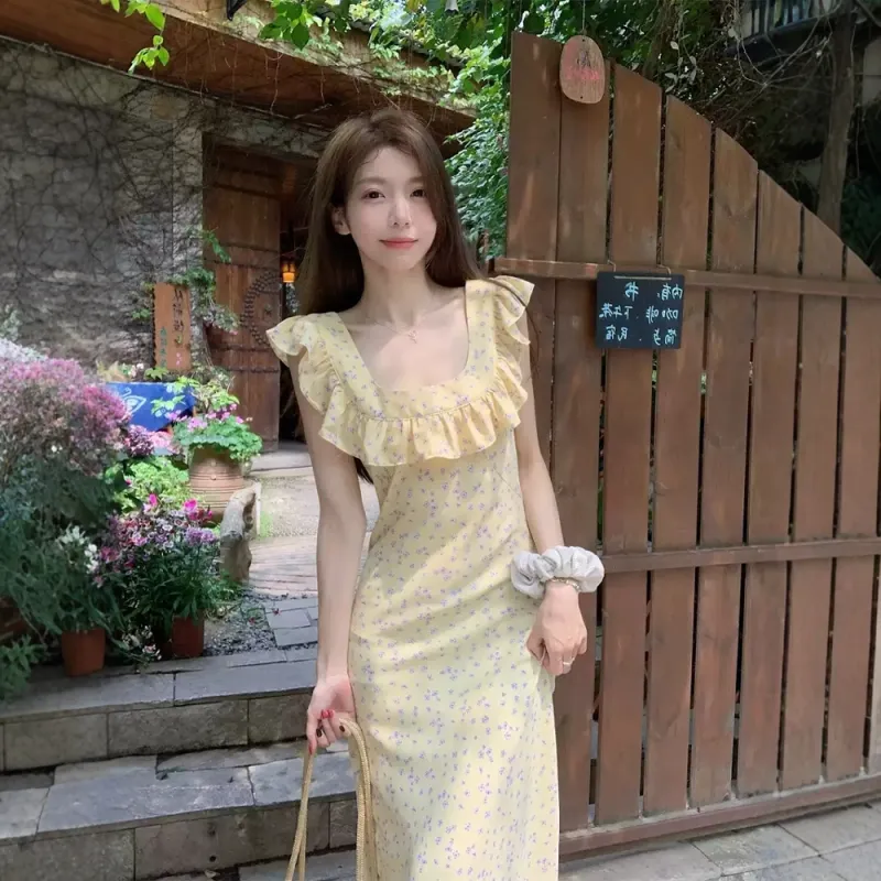 FLIM Slip Dresses Women's Yellow-1